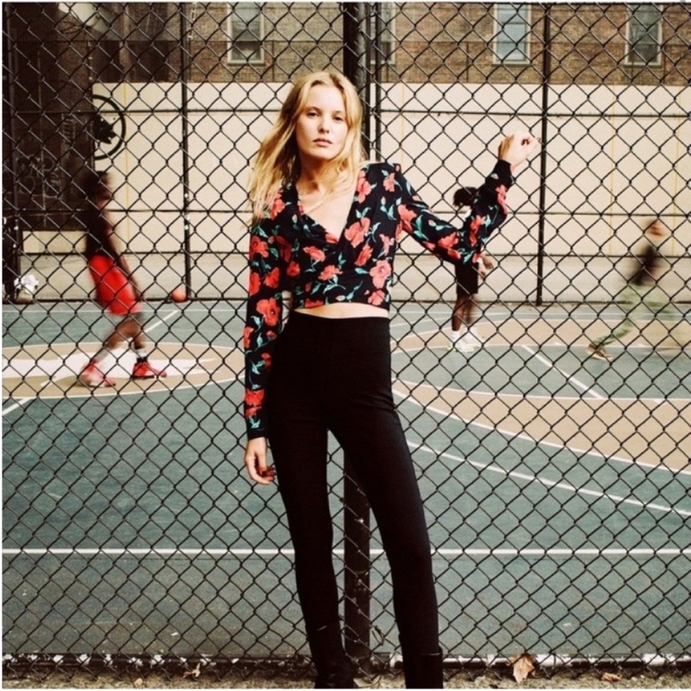 Zara Black Floral Wrap Top
